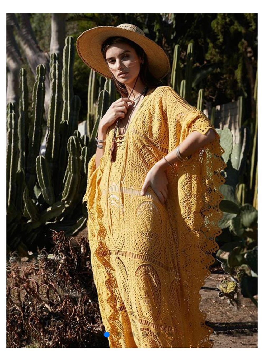 Yellow Crochet Cover-Up Kaftan - Women's Swim Beach Dress